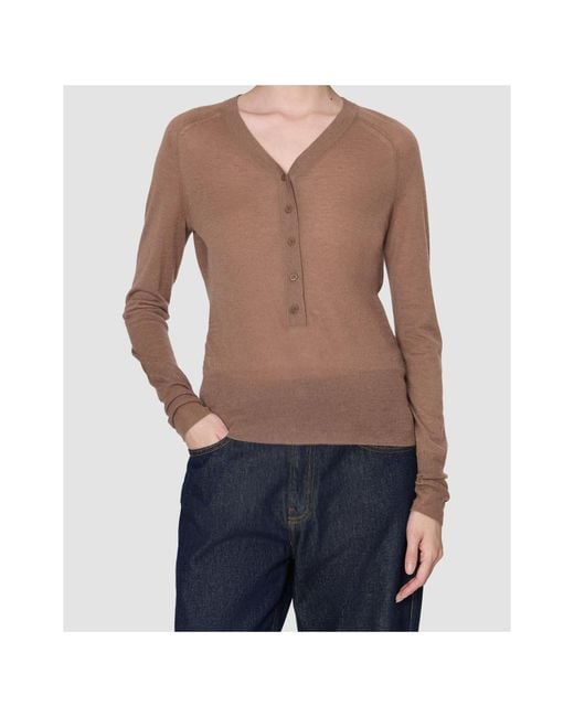 Joseph Brown Fine-Knit V-Neck Cardigan