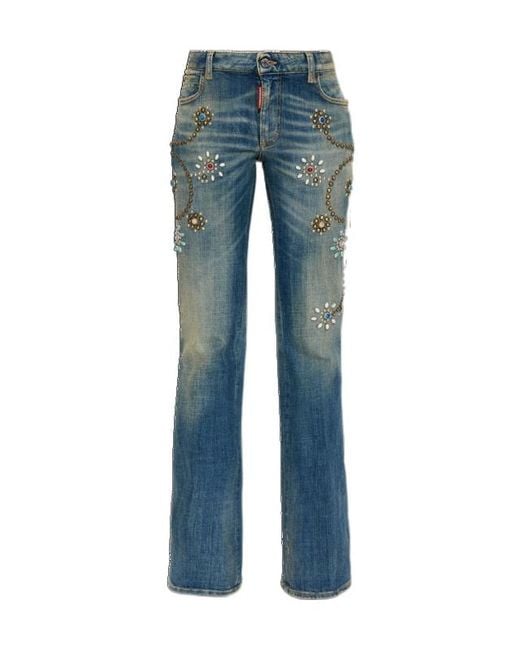 DSquared² Blue Embellished Flared Jeans