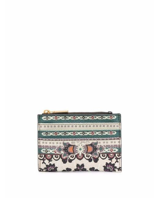 Etro Gray Floral-Print Leather Wallet