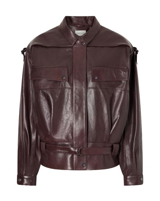 Magda Butrym Brown Belted Leather Biker Jacket