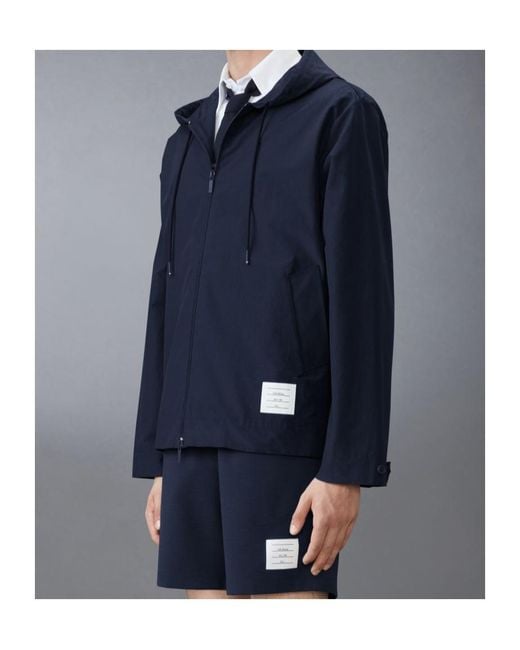 Thom Browne Blue Drawstring Hooded Jacket for men