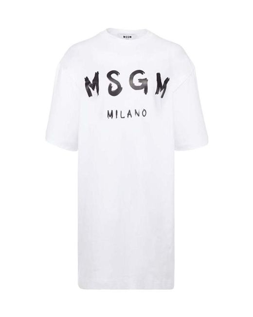 MSGM White Logo Details T-Shirt Dress