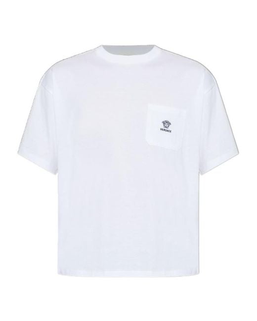 Versace White Logo Pocket T-Shirt for men