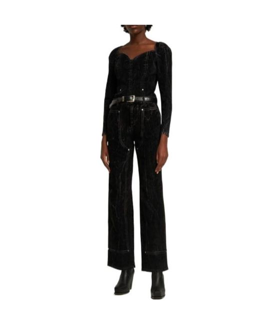 Stella McCartney Black Velvet Denim Workwear Straight Pants