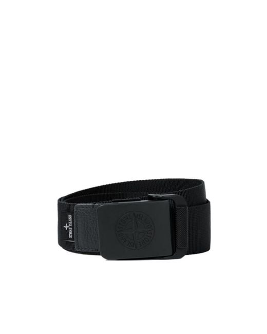 Stone Island Black Belt With Compass Logo Buckle for men