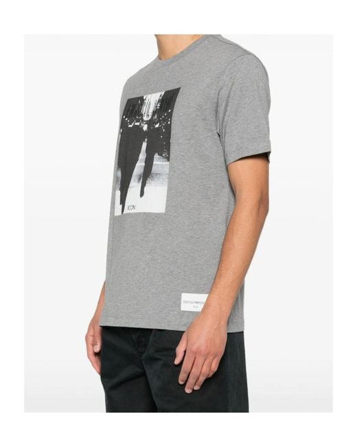 Emporio Armani Gray Graphic-Print T-Shirt for men