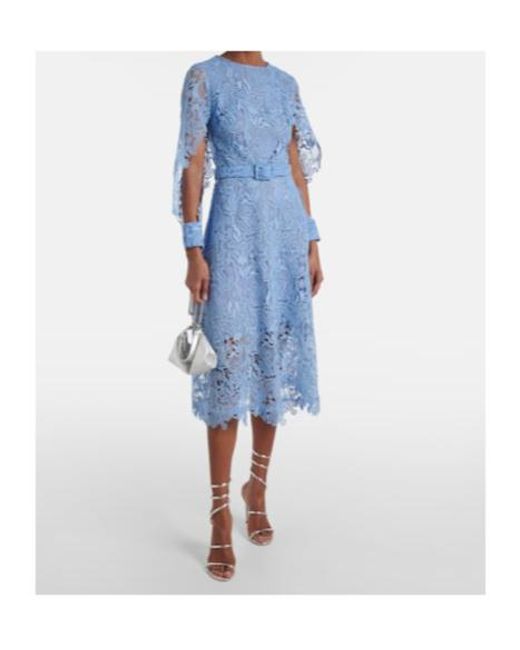 Oscar de la Renta Blue Floral Lace Cocktail Dress