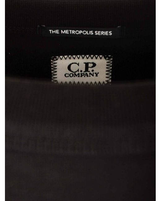 C P Company Black Graphic Printed Crewneck Sweatshirt for men