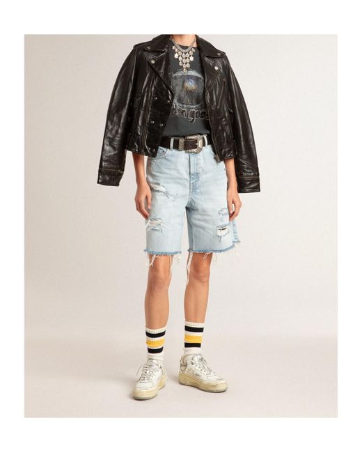 Golden Goose Distressed Denim Bermuda Shorts in Blue | Lyst