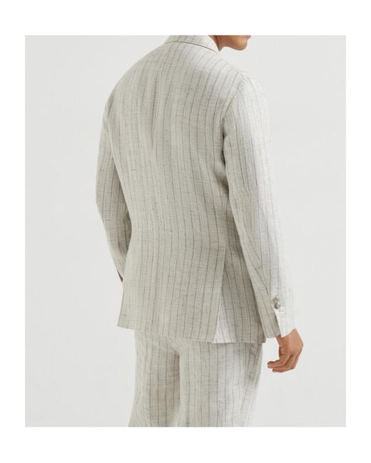 Brunello Cucinelli White Double Breasted Striped Jacket for men