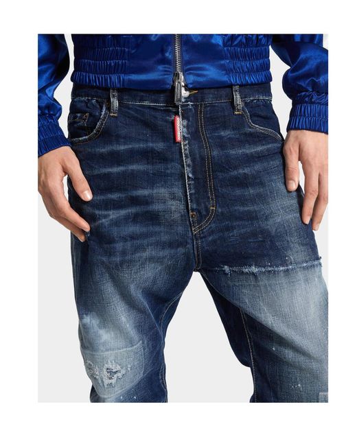 DSquared² Blue Distressed Stretch-Cotton Jeans for men