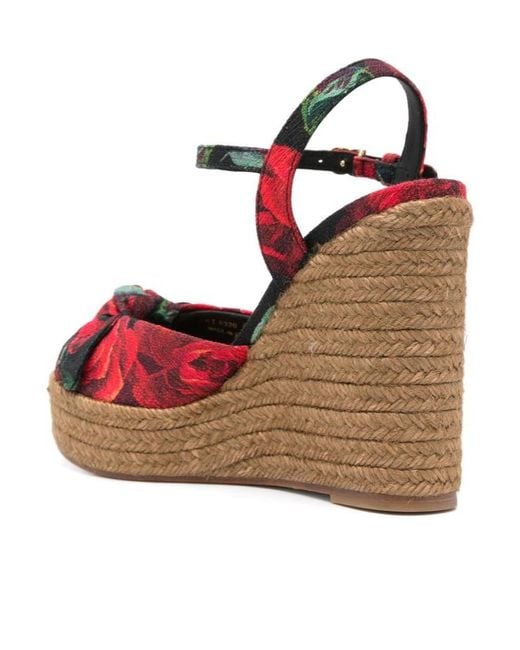 Dolce & Gabbana Pink Floral Motif Wedge Sandals