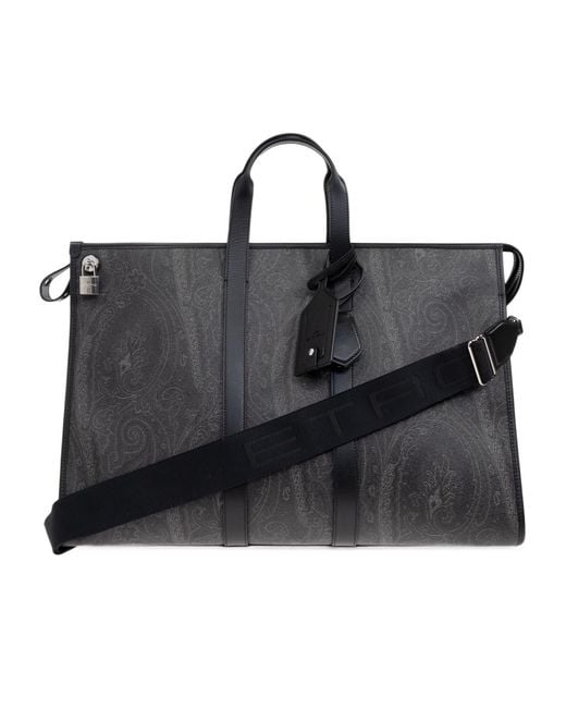 Etro Black Large Paisley-Print Strapped Travel Bag for men
