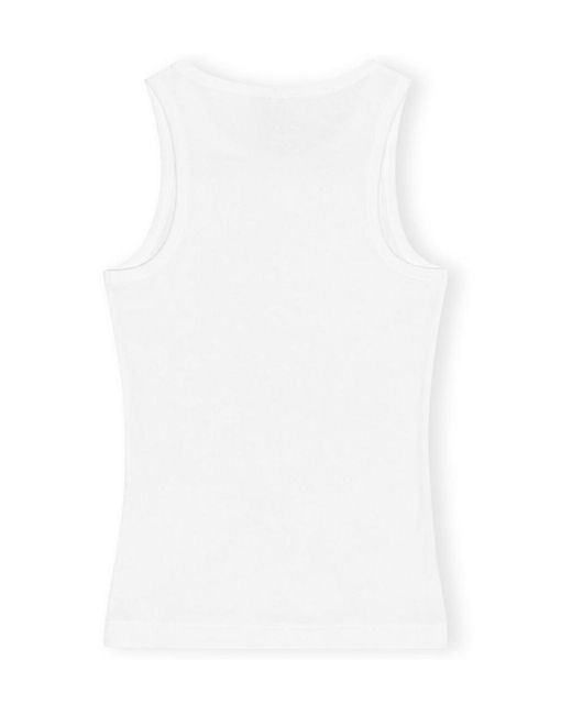 Ganni White Logo Embroidered Top