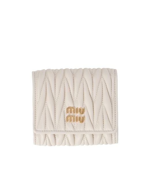 Miu Miu Natural Logo-Lettering Matelassé Leather Wallet