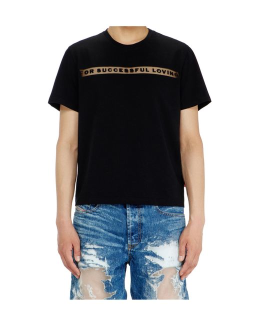 DIESEL Black X Tinder Logo-Print Sheer-Panel T-Shirt for men
