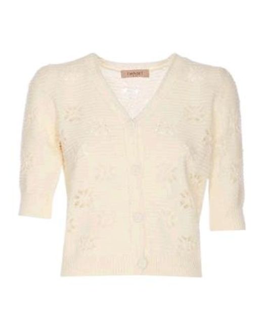 Twinset White Short-Sleeved Open Knitted Jumper