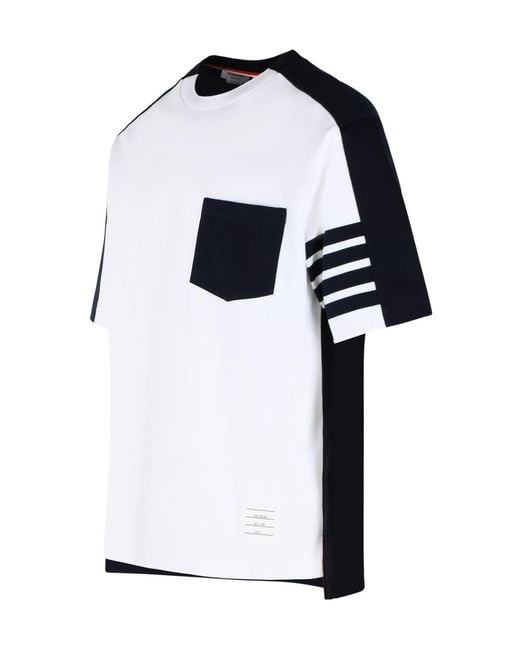 Thom Browne White Bar Colour-Block Short Sleeved T-Shirt for men