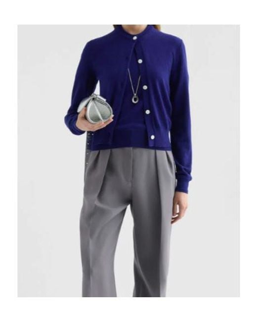 Jil Sander Blue Lightweight Wool Crew-Neck Cardigan
