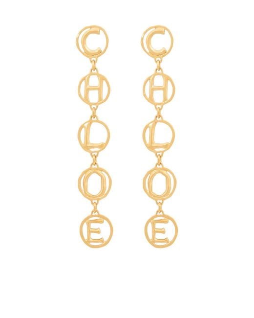 Chloé Metallic Chloé Script Logo Plaque Earrings