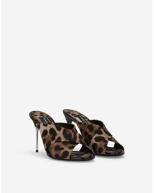 Dolce & Gabbana Brown Leopard-Printed Satin Mules
