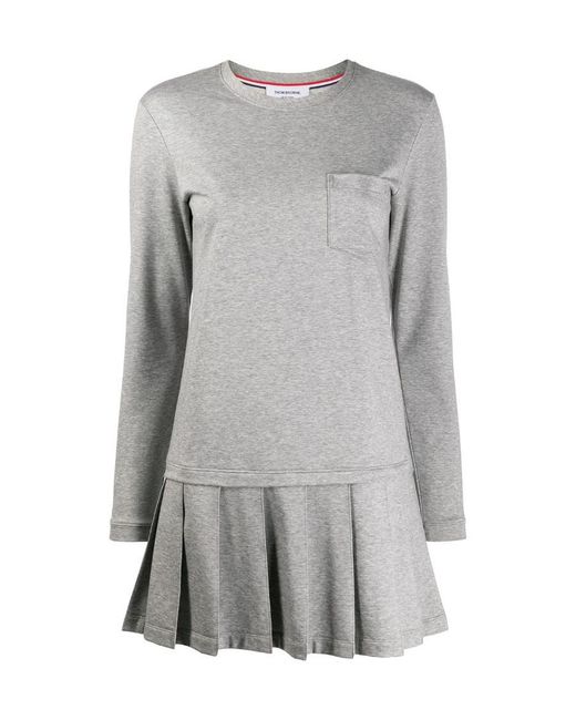Thom Browne Gray Drop Waist Pleated Dress