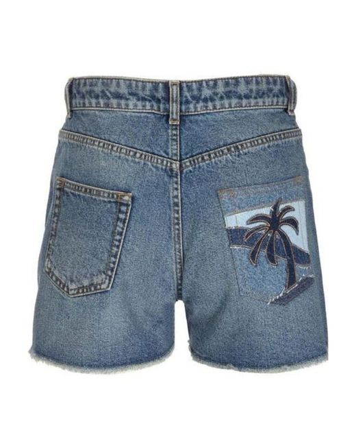 Palm Angels Blue Embroidered Denim Shorts