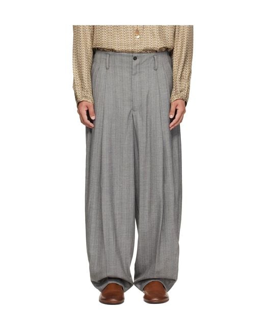 Hed Mayner Gray Pleated Pinstripe Pants for men