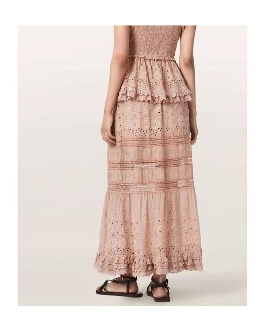 AllSaints Pink Camille Embroidered Maxi Skirt