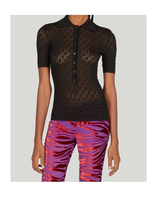 Gucci Black Geometric G Knitted Polo Shirt
