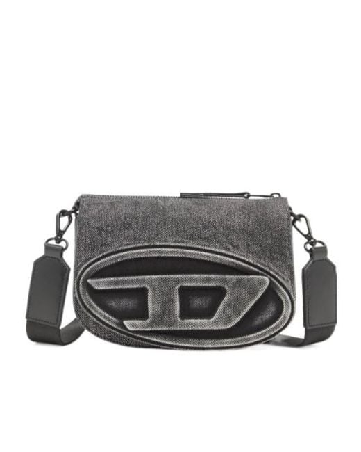 DIESEL Gray Oval Logo Messenger Bag for men