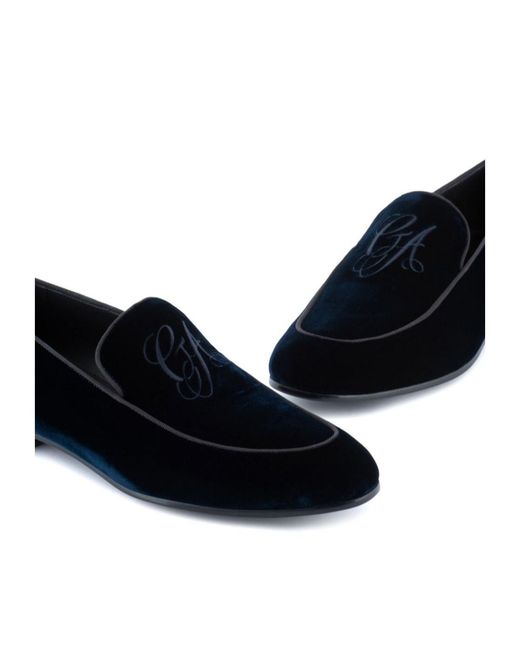 Giorgio Armani Black Logo-Debossed Velvet-Finish Loafers for men