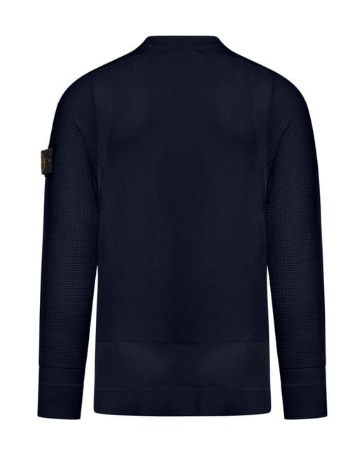 Stone Island Blue Crewneck Long-Sleeved Sweater for men