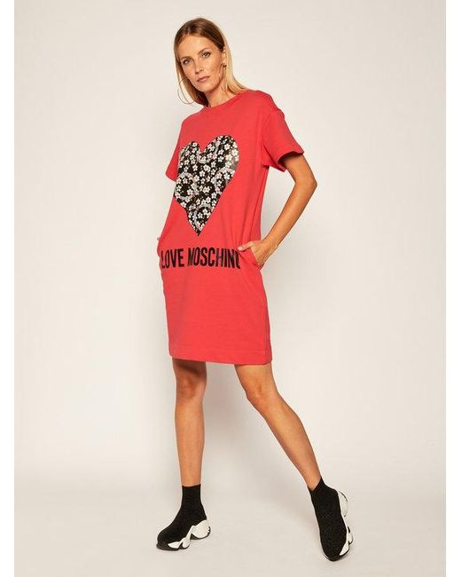 Moschino Red Logo Love Printed T-Shirt Dress