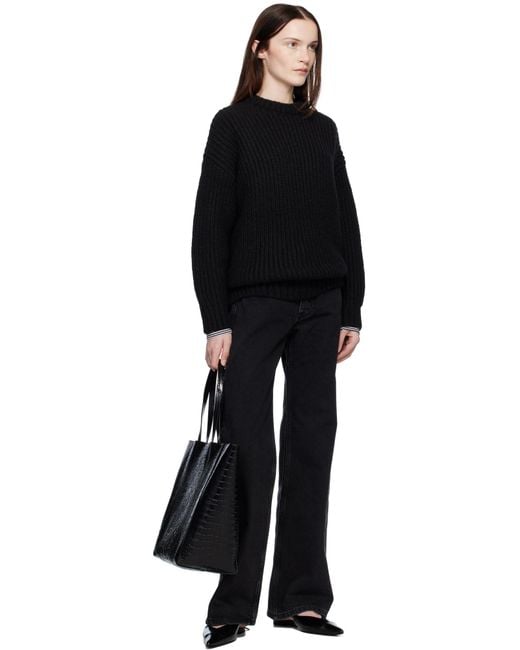 Anine Bing Black Logo-Patch Wide-Leg Denim Jeans