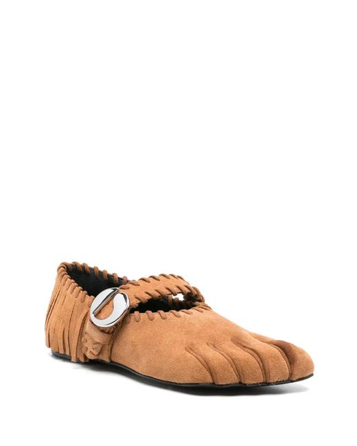 Coperni Brown Fringe Detailed Low-Cut Ballet Flats