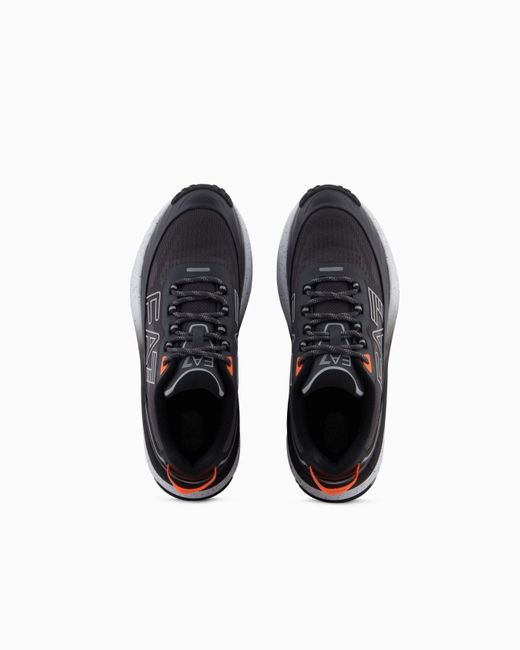 EA7 Black Logo Printed Lace-Up Sneakers for men