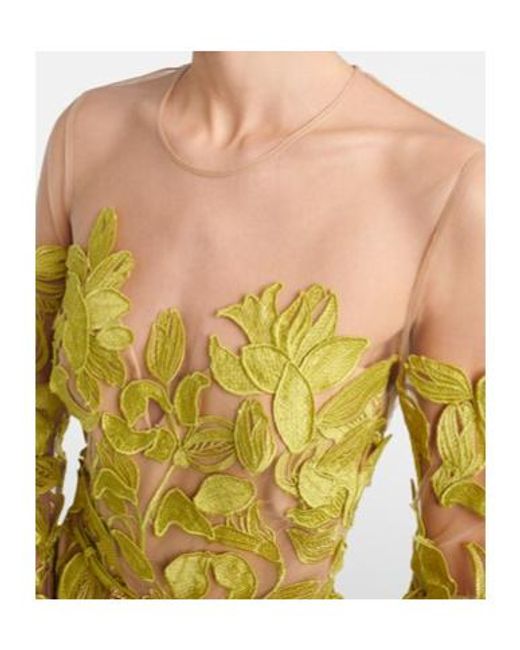 Elie Saab Yellow Embroidered Silk-Blend Midi Dress