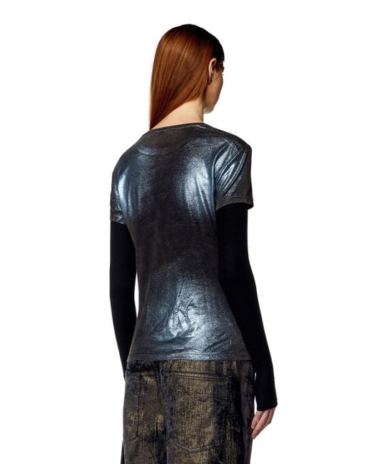 DIESEL Blue T-Miwa Layered Faded Metallic Top