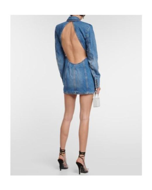 Area Blue Embellished Cutout Denim Blazer
