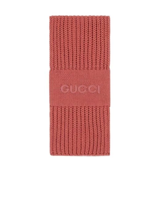 Gucci Red Wool Cashmere Scarf With Embroidery