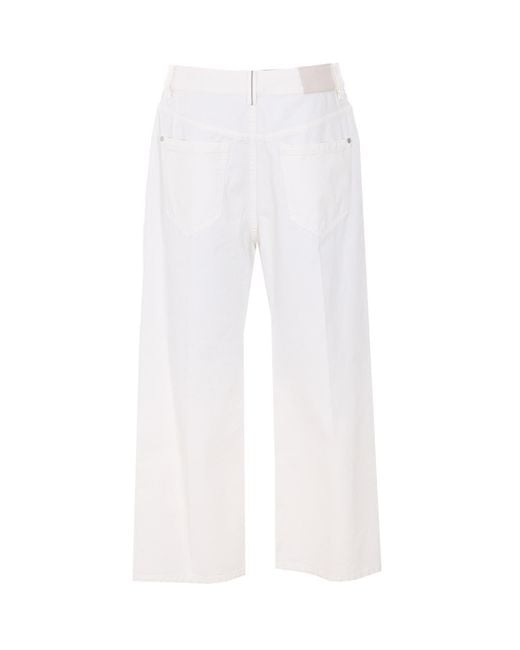 Brunello Cucinelli White Logo Patch Straight-Leg Trousers