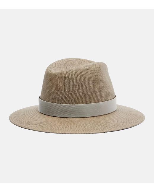 Brunello Cucinelli White Straw Fedora Hat