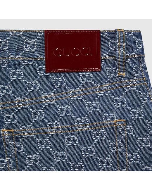 Gucci Blue Leather-Trimmed Denim Bermuda Shorts