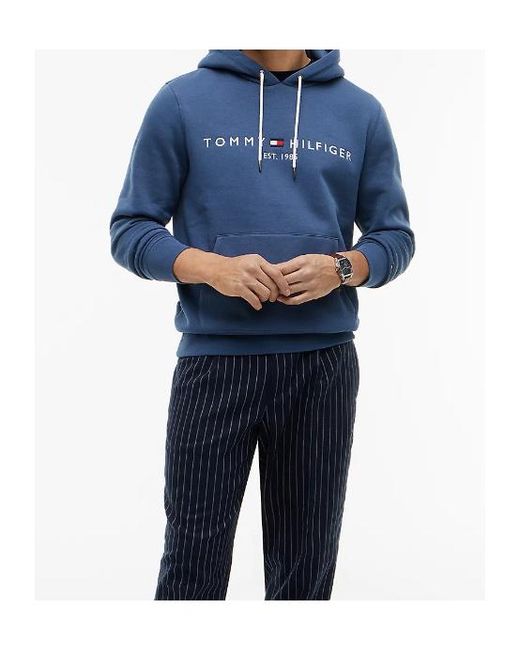 Tommy Hilfiger Blue Logo Fleece Drawstring Hoody for men