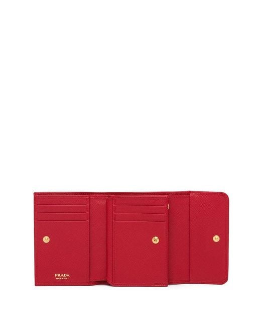 Prada Red Logo Plaque Tri-Fold Wallet
