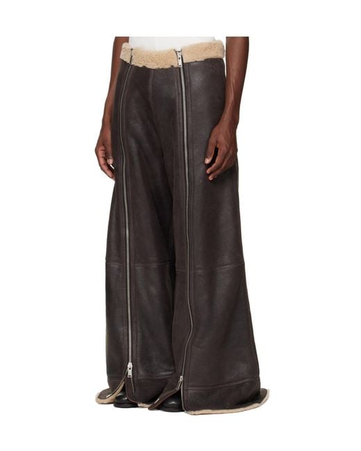 Lu'u Dan Black Zippered Grained Sheepskin Pants for men