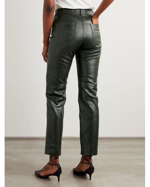 Blazé Milano Gray Emera Snake-Effect Leather Straight-Leg Pants