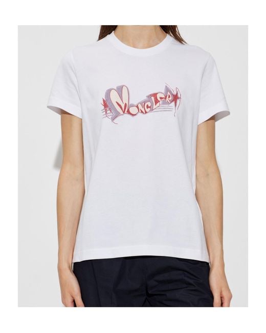 Moncler White Logo Printed Crewneck T-Shirt