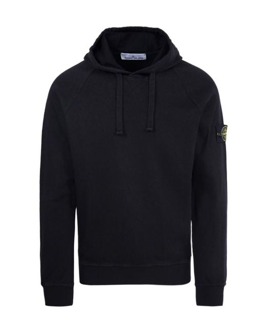 Stone Island Blue Logo-Patch Drawstring Pullover Hoodie for men